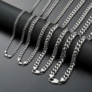 6mm-12mm Para hombres Hip Hop Acero Inoxidable Eslabón Cubano Collar Cadena Color Plata - Imagen 1 de 14
