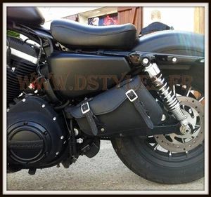Sacoche latérale de cadre en Cuir NOIR Simple { Custom Harley Sportster iron } - Imagen 1 de 10