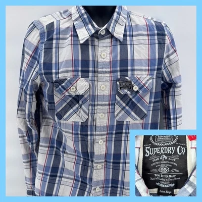 Superdry Mens Extra Large Plaid Long Sleeve Button Up Shirt Blue White Red - Image 1 of 4