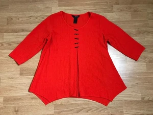 Ali Miles tunica camicia donna PM rosso bottoni accento manica 3/4 pieghe - Foto 1 di 11