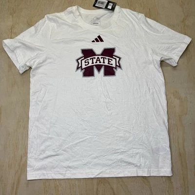 НОВАЯ белая футболка Mississippi State Bulldogs adidas с коротким рукавом и круглым вырезом LG - Изображение 1 из 4