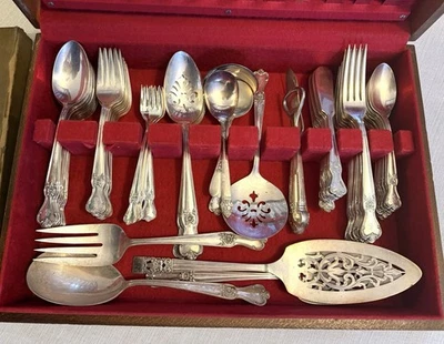 Old Company Plate Flatware Service for 12 + extras  - Monogram "S" - Image 1 of 4