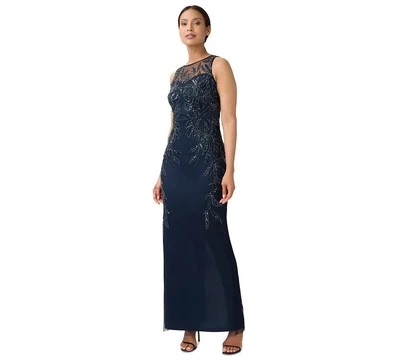 Adrianna Papell Petite Beaded Sleeveless Long Sheath Gown Midnight Size 14P $159 - Image 1 of 3