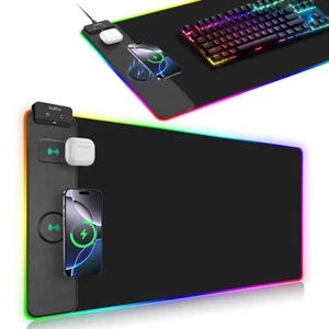 Wireless Charging Mouse Pad, RGB Gaming Mousepad, 31.5"x15.7" Extra Large Des... - Picture 1 of 9