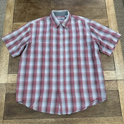 Y2K Vintage Anchor Blue Button Up Short Sleeve Shadow Plaid Shirt Red Size L - Image 1 of 4