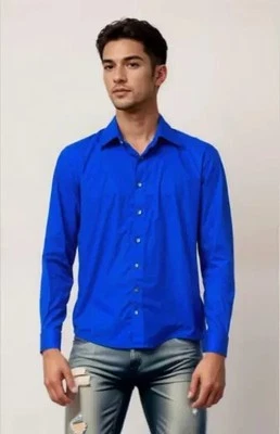 NEW J Ferrar - Butn Shirt Mens M 15-15.5 Slim - 40x30 32"Slv - LS Blue Cotn/Poly - Image 1 of 4