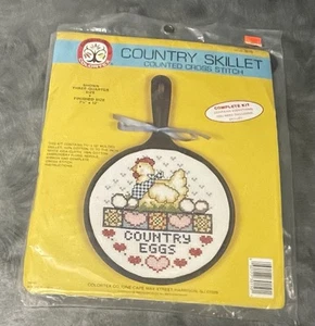 Vintage Colortex Skillet 3015 Counted Cross Stitch Kit Country Eggs Chicken - Picture 1 of 3