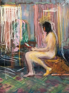 Renée Mourgue Vaquier — Nu au face-à-main — pastel sur carton — 30 x 40 cm. - Imagen 1 de 3