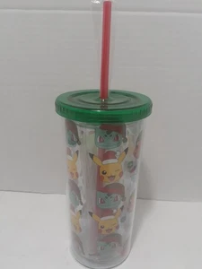 Taza de plástico con pajita Sleigh Bell Bistro Navidad Pokemon 20 oz nueva - Imagen 1 de 4