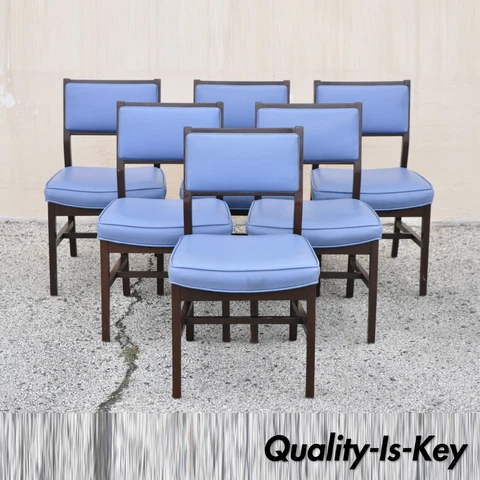 Vintage Mid Century Modern Jens Risom Style Blue Sculpted Dining Chair -Set of 6 Cover