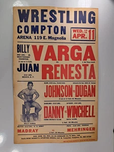 Count Billy Varga Vs. Juan Renesta, Vintage Wrestling Event Poster 22x14in (S38) - Picture 1 of 15