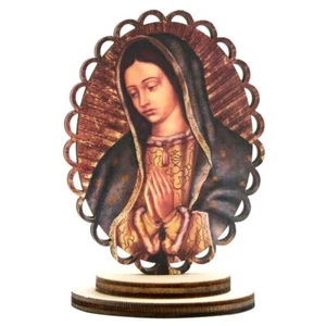 Estatuas de Nuestra Señora de Guadalupe con soporte de madera festoneada decoración religiosa del hogar - Imagen 1 de 2