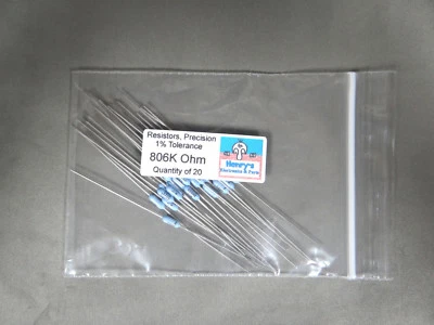 Resistors, Metal Film, 1/4 watt, 1%, axial lead, 806K Ohm (806,000) - QTY of 20 - Image 1 of 2