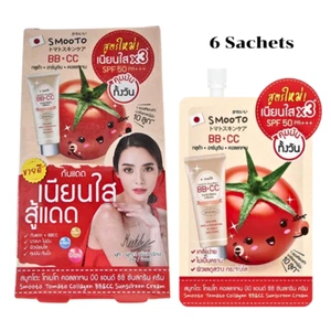 Smooto Tomato Collagen BB & CC Sunscreen Cream SPF 50 PA+++ Face Skincare 8g x6 - Picture 1 of 10