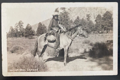 Como Nuevo EE. UU. RPPC Imagen Real Postal Nativo Americano Indio Correo Cartero Foto 1 de 2