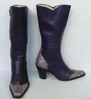 Andrea Rivalta Joy And Peace Purple Leather Snakeskin Trim Boots 35 Eu 5.5 Us