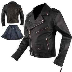 Marlon Brando Qualität Lederjacke Biker Motorrad Rindsleder Chopper Schwarz XL - Bild 1 von 5