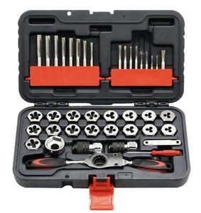T&E Tools 40Pc SAE Imperial Tap & Die with Gear Ratchet Wrench Made in Taiwan - Picture 1 of 9