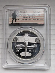 2018-D World War I US Air Service 90% Silver Medal PCGS PR69 DCAM First Strike - Picture 1 of 2