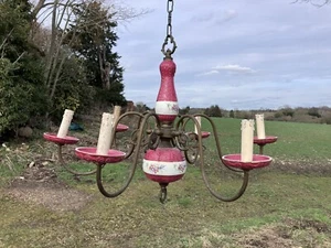 Antique French Brass & Porcelain Chandelier Rare Collectors Item - Picture 1 of 24