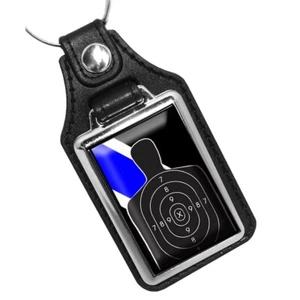 LIQUIDACIÓN - DOS llaveros finos de cuero sintético con objetivo de armas de fuego de línea azul - Imagen 1 de 3