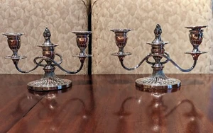 Pair of Convertible Vintage Silver Plate Twisted 3 Arm Candelabras - Picture 1 of 13