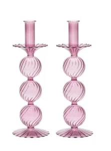 KIM SEYBERT IRIS CANDLESTICKS Lavender set of 2 new in packaging - Picture 1 of 3