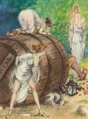 ❤️ 1936 Louis ICART eau-forte originale en couleurs estampe humour rabelais déco - Photo 1/2