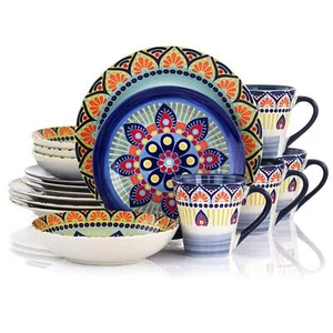 Elama Zen Blue Mozaik 16 pc Luxurious Stoneware Complete Dinnerware Set - Picture 1 of 1