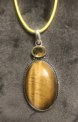 Tiger Eye Gemstone Crystal Accent Pendant On Yellow Cord Necklace - Image 1 of 4