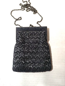 Hillard & Hanson Black Beaded Cocktail Crossbody Purse Bag Elegant 20" chain - Picture 1 of 14