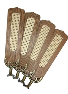 4 Wicker Ceiling Fan Blades VTG Cane Faux Wood With Brackets 19" - Picture 1 of 6