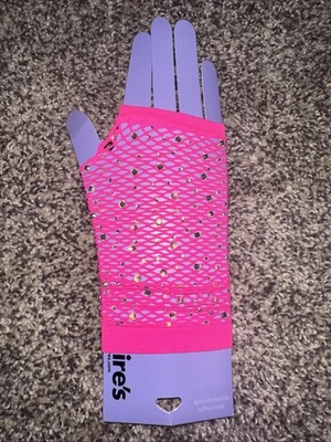 Brand New Claire’s Hot/Neon Pink Bling Long Fishnet Fingerless Gloves - Image 1 of 4