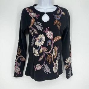 Johnny Was Keyhole Henley Enbroidered Thermal long sleeve shirt Gineva New Sz S - Picture 1 of 7