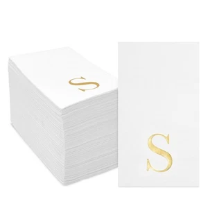 Gold Foil Initial Letter S White Monogram Paper Napkins (4 x 8 In, 100 Pack) - Picture 1 of 8