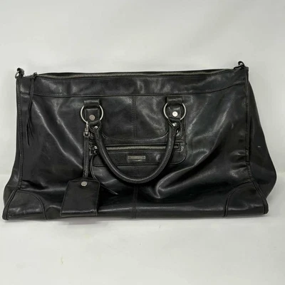 Vintage Victoria Secret Black Leather Purse Weekender Duffle Bag Tote 19x7x12.5” - Image 1 of 4