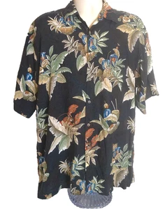 Vintage Campia Moda Shirt Mens XL Bkack Button Up Shirt Palms Hawaiian - Picture 1 of 7