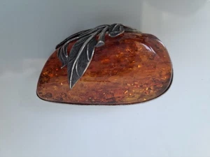 schöne, alte Brosche  , 835 Silber mit Bernstein ,   Anstecknadel  , 6cm - Bild 1 von 5