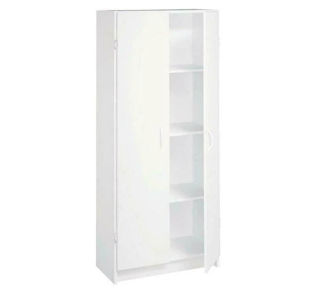White Kitchen Pantry Storage Cabinet Wood Organizer 2 Doors And 4 Shelves