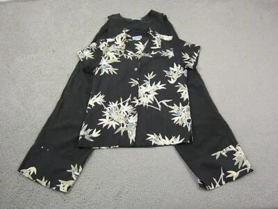 复古 Anna Ocean 3 件套女式小号黑色 100% 真丝热带夹克背心裤 — 第 1/4 张图片