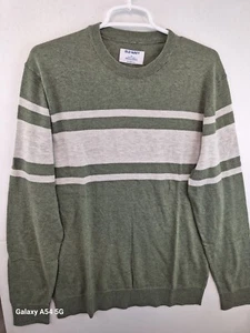Nuevo con etiquetas Suéter Antiguo Azul Marino Para Hombre Mediano Verde Gris Rayas Manga Larga Cuello Redondo - Imagen 1 de 3