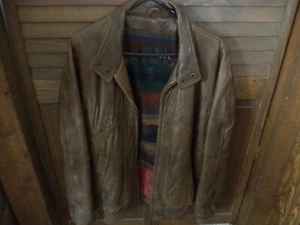 CONTEXT VINTAGE MENS BROWN LEATHER BOMBER JACKET SIZE L--VERY GOOD CONDITION - Picture 1 of 6