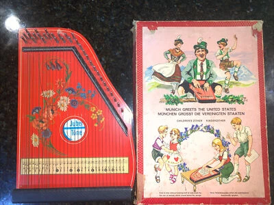 Vintage Jubeltone Autoharp 1 string broken 1960s Red Wood Box music sheets - Image 1 of 4