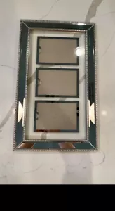 MIRRORED PICTURE FRAME w/embellished Design HOLDS 3 4X6 Photos (19inx11in) - Picture 1 of 6
