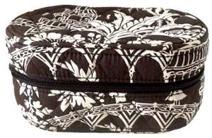 Estuche de Viaje Rígido Ovalado Joyería Acolchado Vera Bradley Marrón/Blanco Estampado Planta - Imagen 1 de 9