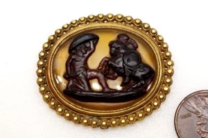 ANTIGUA PLACA CAMAFEO BATALLA GLADIADOR ÁGATA Y VIDRIO PINCHBECK GEORGIANO c1820 - Imagen 1 de 6
