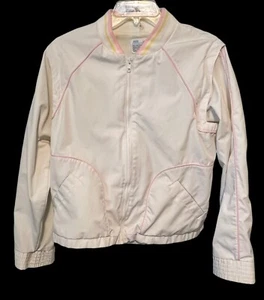 Vtg JC Penney MW Jacket M White Pink Yellow Trim Zip Front Off Sleeves Make Vest - Picture 1 of 10