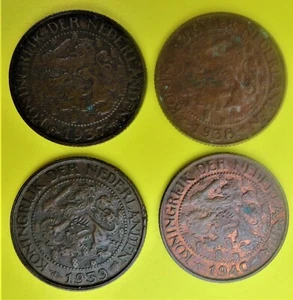 Países Bajos 1 céntimo 4 monedas 1937-8-9-40 - Imagen 1 de 3