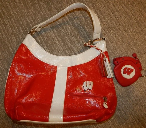 123 Atomic Chic WISCONSIN BADGERS Red & White Shoulder Bag / Purse / Tote Cover