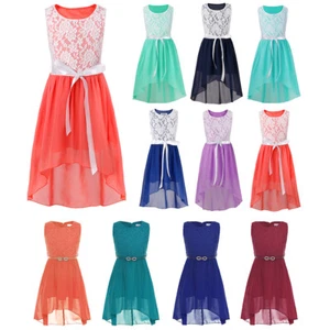 Flower Girls Princess Dress Kids Party Wedding Pageant Prom Lace Chiffon Gown - Picture 1 of 22